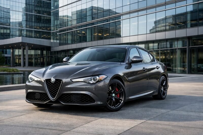 Alfa Romeo Giulia Parked Outside Modern Corporate Headquarters