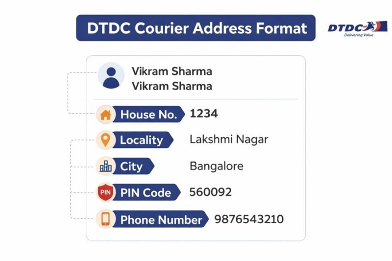 DTDC courier address format with recipient and PIN code