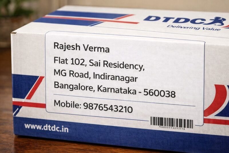 House number and street name on DTDC courier address label
