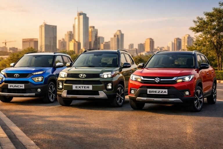 Best cars under 10 lakh in India 2026 — Tata Punch, Hyundai Exter, Maruti Brezza lineup