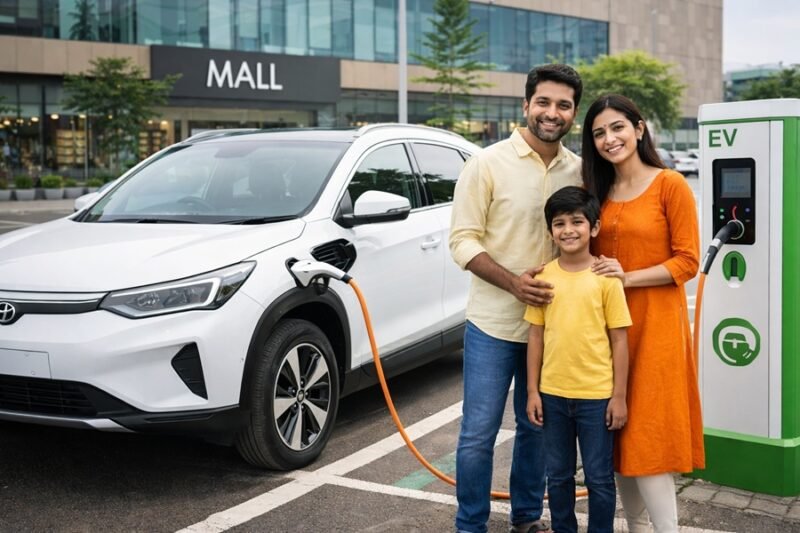 EV charging station in an Indian mall parking